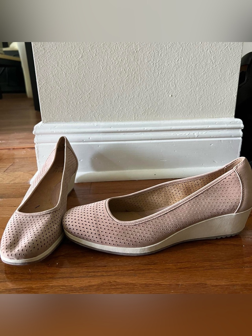 Women’s Pink Perforated Wedge Pumps